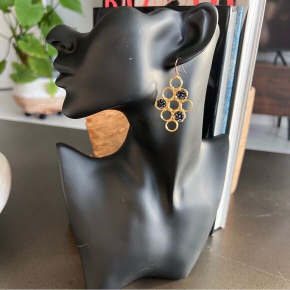 ANN TAYLOR Y2K Gold Tone Natural Stones Diamond Shape Dangle French Wire - Picture 3 of 3